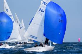 Martin Byrne&#039;s Jaguar Sailing Team (201) from the Royal St George YC leads the Dragon fleet at the Sovereign&#039;s Cup