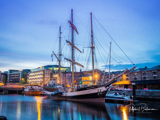 The three-masted Barquentine Pelican of London alongside at the Port of Cork