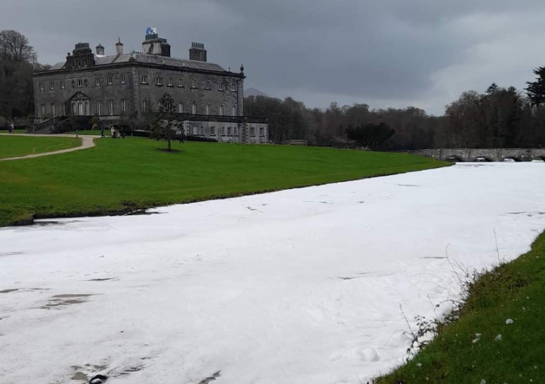 Foam in the Carrowbeg River in Westport resulting from the discharge on Saturday 16 January