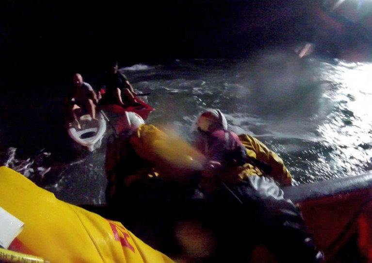The two kayakers were found after dark in the Bristol Channel by Minehead RNLI and HM Coastguard