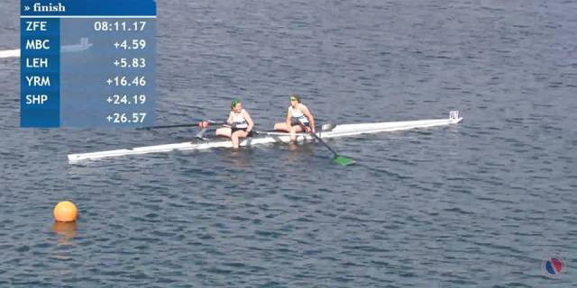 Fermoy's Ellie O'Reilly and Gill McGirr after winning at Dorney Lake.