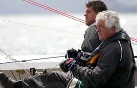Malahide Yacht Club&#039;s Richard Burrows sailing an Etchells 22 with his son David