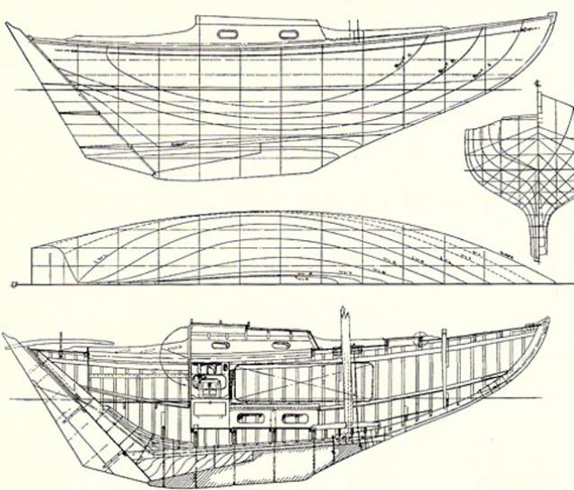 The original Colleen design as commissioned from Alan Buchanan by Royal Cork YC members in 1950. Bill Trafford of Alchemy Marine has been asked to provide a re-creation based on a second-hand but sound glassfibre hull, though of a different design.