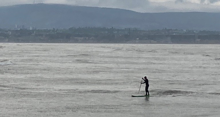 A SUP at the Shelley Banks on Dublin Bay
