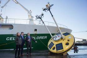Minister for Agriculture, Food &amp; Marine Michael Creed TD with Marine Institute CEO Peter Heffernan and Evelyn Cusack, Head of Forecasting at Met Eireann at the investment of €700,000 in the Marine Data Buoy Network in 2018.