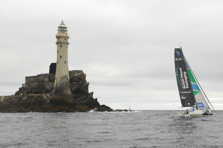Ireland&#039;s Tom Dolan rounds the Fastnet Rock in tenth place in the La Solitaire du Figaro race 