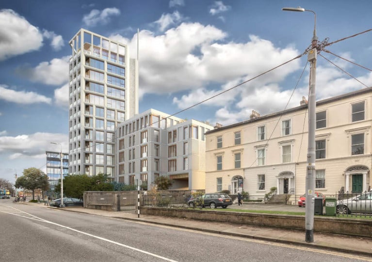 Artist’s impression of the 13-storey apartment tower in the development proposed for Crofton Road