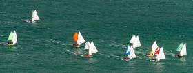 Howth 17s revelling in a good westerly breeze – the new 2019 ‘National’ Champion Deilginis is on the extreme right, overall runner-up Leila is third from left, and third-placed Oonagh (yellow hull) is third from right