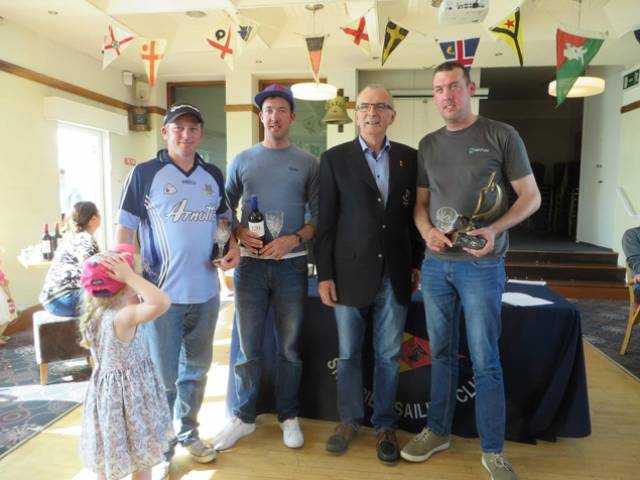 Darragh Mc Cormack from Foynes Yacht Club with crew Johnny Dillon and Noel Mc Cormack, overall winners at this year’s Skerries Regatta.