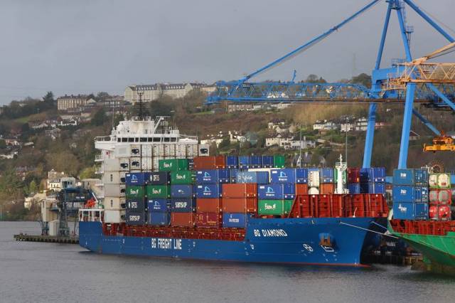 BG Diamond on its maiden call to the Port of Cork having berthed at Tivoli Container Terminal more than a year ago. AFLOAT adds the Chinese built containership operated by BG Freight Line is a subsidiary of the UK based Peel Ports Group, see today's related story under Ports & Shipping. 