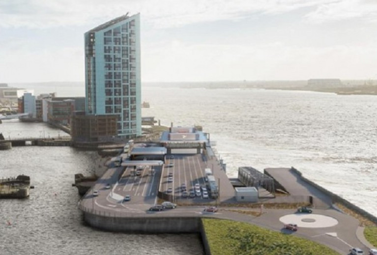 A CGI image of the £70m plus project of a new terminal for the Isle of Man ferry route at Liverpool's Princes Half Tide Dock