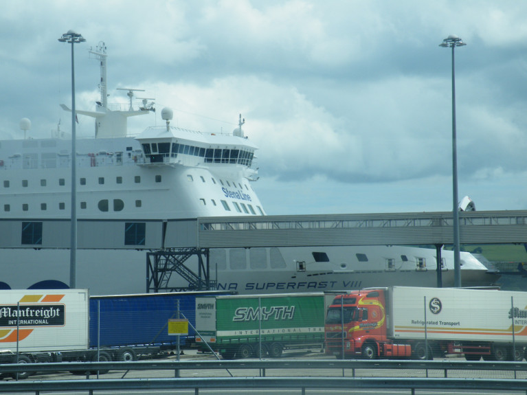N.I. Protocol Trade Dispute: Senior Italian, Dutch and Austrian ministers all accused the UK of threatening to break international law. Above freight trucks at a ferry terminal in Belfast Harbour.
