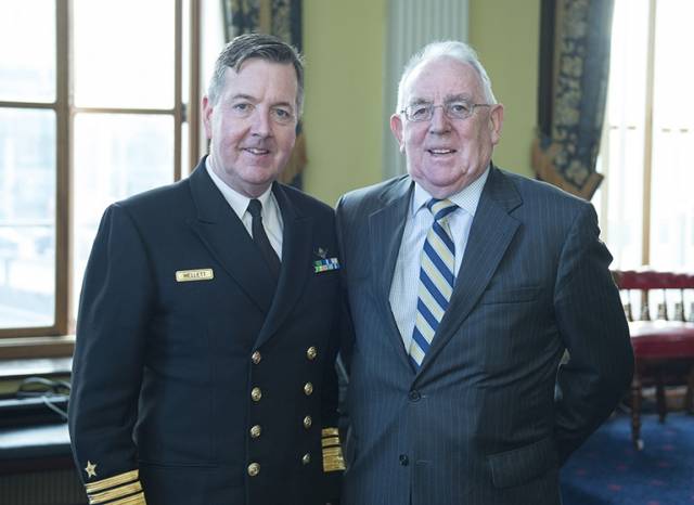 Mark Mellett Irish Naval Service Vice Admiral and Chief of Staff  Defence Forces and Dermot O'Mahoney  Port of Cork  Pictured at the Port of Cork, for the launch of Meitheal Mara’s ambitious plans for the realisation  of an integrated maritime hub for Cork City. Scroll down for photo gallery