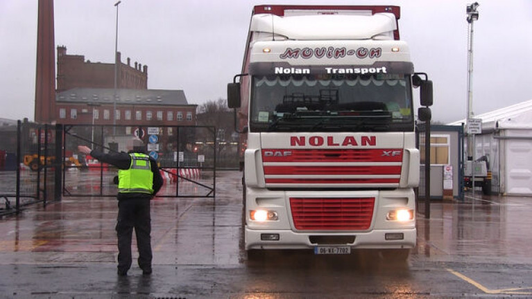 Stormont's Agriculture Minister Edwin Poots said that he wanted the issue of “unnecessary checks” to be addressed and said trading barriers were not benefiting Northern Ireland. Above a UK Border Force officers talk to a lorry driver at a checking facility near Belfast Harbour. 