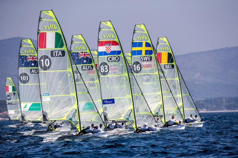 The 49er fleet at the 2018 World Cup Series in  Hyères - the fleet may be returning to Frane in May for the final European Olympic Qualfication event for Tokyo 