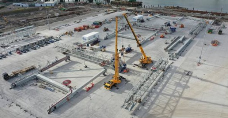 Assembling of custom built ship-to-shore cranes at the new container (lo-lo) terminal located at Ringaskiddy in lower Cork Harbour