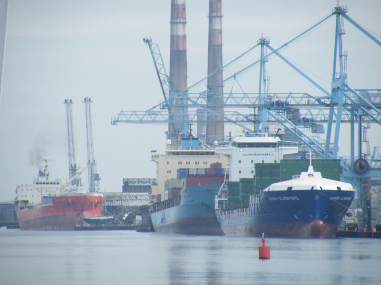 The Climate Action Bill will set in law the principle of carbon neutrality by 2050. Above the south bank quays of Dublin Port with the MTL Terminal (Lo-Lo) in the foreground. 