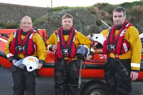 Wicklow RNLI inshore lifeboat crew Carol Flahive, Ian Thompson and Peter McCann
