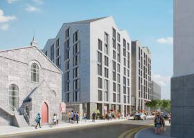 An artist’s impression of the new student blocks earmarked for Queen Street in Galway Docks