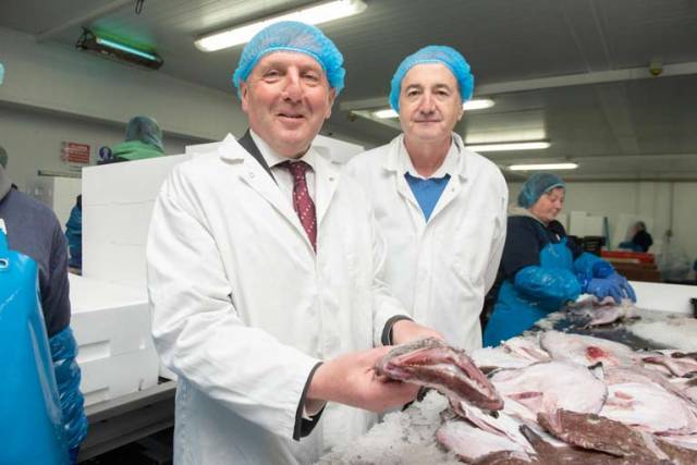 Minister for Agriculture, Food and the Marine Michael Creed TD pictured with managing director John Nolan on a visit to the Castletownbere Fishermens Co-Operative Society Ltd