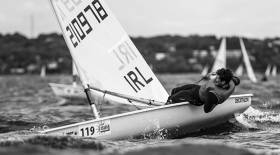Ballyholme&#039;s Liam Glynn gets to grips with tough conditions in the Bay of Tallin at the Laser Radial Youth Europeans Championships