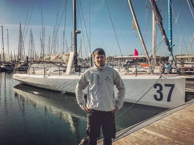Nicholas 'Nin' O'Leary at Dun Laoghaire Marina with his IMOCA 60