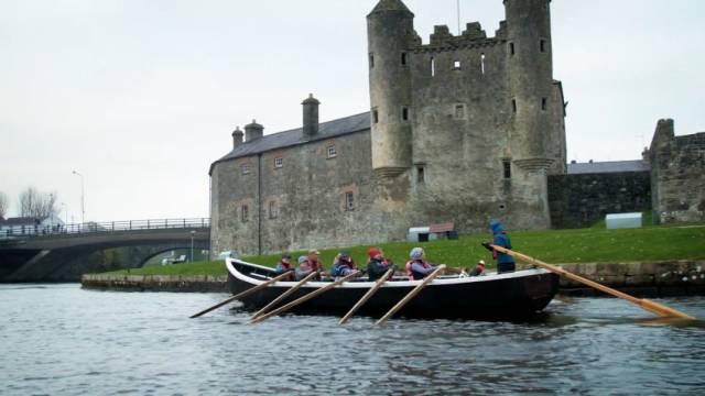 Row the Erne take their community-built curragh out on the river