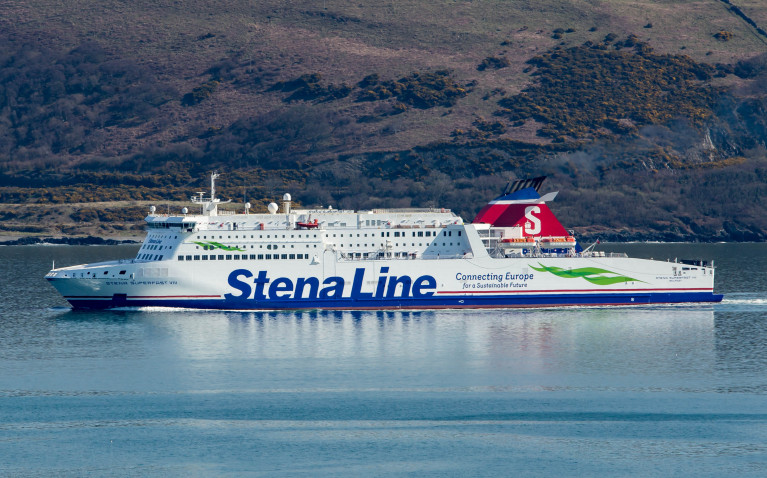 Only one Stena Line ferry is affected but four sailings on the Cairnryan-Belfast route were cancelled. Above AFLOAT adds a Stena 'Superfast' ferry on Loch Ryan, Scotland.