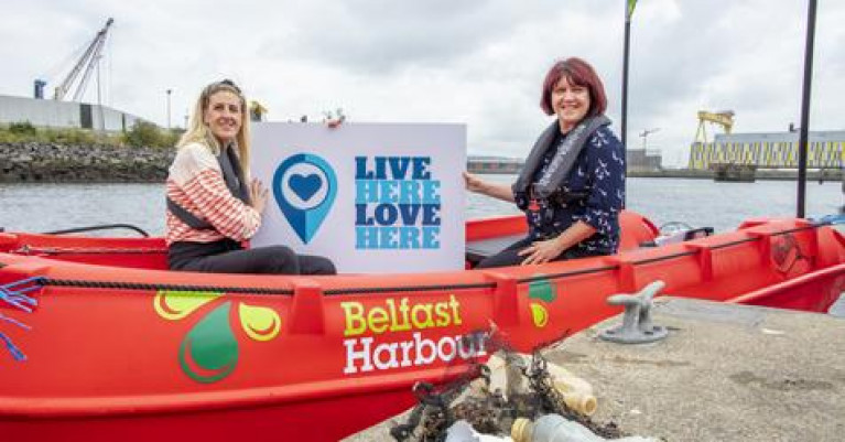 Jenni Barkley of Belfast Harbour Commissioners and Helen Tomb from Live Here Love Here. The cleanup is the first date in a month of activities and events coming after the annual increase in coastal litter created during summer months. 