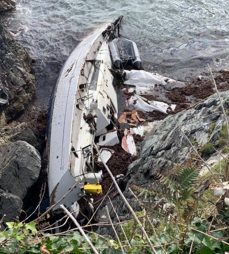 A yacht wrecked at Crookhaven in Storm Francis