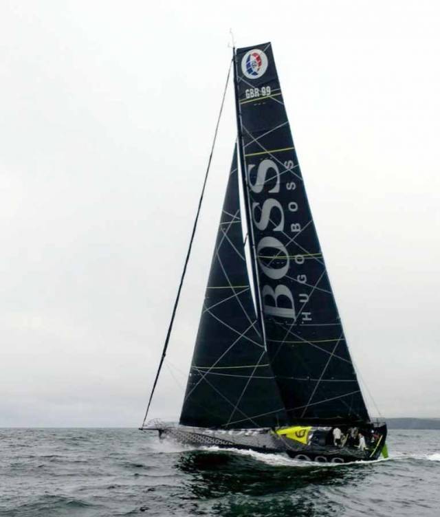 Nin O'Leary's Vendee Globe entry Hugo Boss sailing off the Cork coast