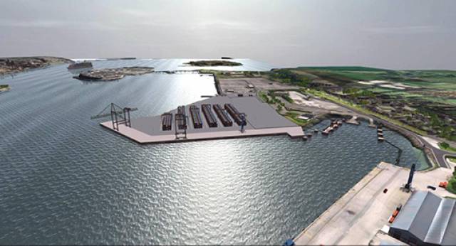 A 2015 artists Impression of How the Port of Cork's new container terminal will look once complete