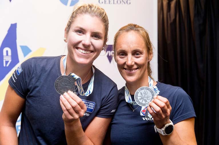 Saskia Tidey (left) and Charlotte Dobson with their world championship silver medals in Geelong