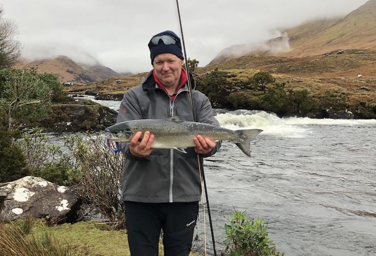 Delphi fishery manager David McEvoy with the 6lbs 3 ozs salmon he caught in Connemara - the first salmon caught on the fly this season