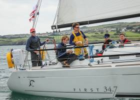 Adelie, the 2015 winner of the DBSC Turkey Shoot Series on Dublin Bay, also competed in the 2016 Round Ireland Race, pictured here prior to the Wicklow start last June