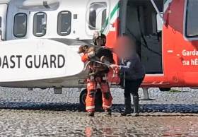 The woman and her dog brought to safety by the crew of Rescue 116