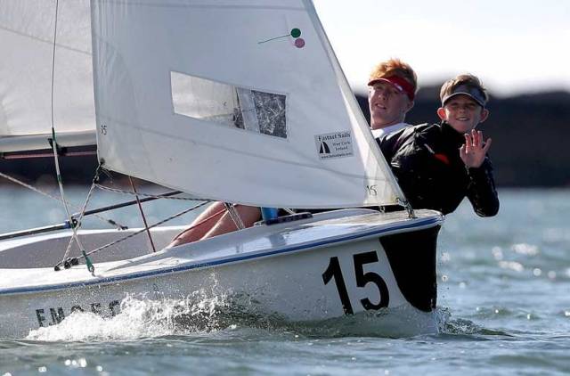 Large and little……it’s not easy being the crew when your brother is twice your age and twice your size. 18-year-old (just) Chris Bateman and his 9-year-old brother Olin racing to the title at the All-Ireland Junior Championship in Schull at the weekend