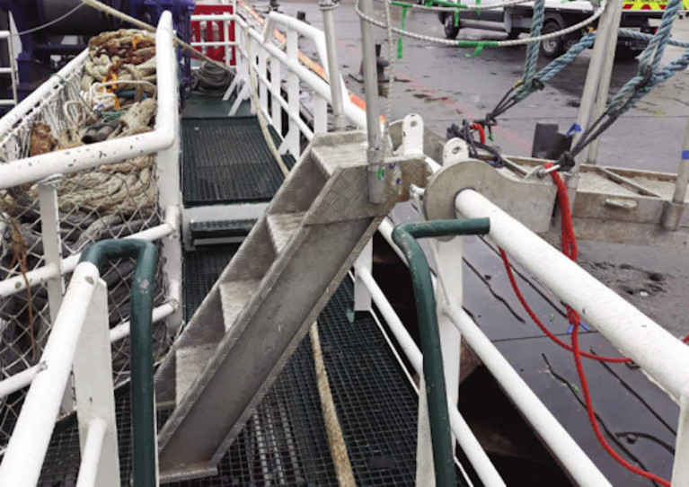 Gangway on MFV Olgarry to shore in Killybegs, which was the subject of a recent MCIB investigation