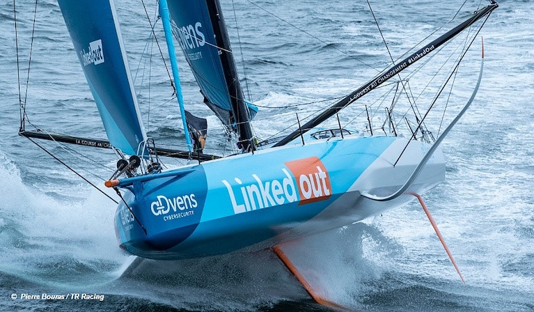 Thomas Ruyant and his team are deciding what to do about the damaged port foil on his LinkedOut
