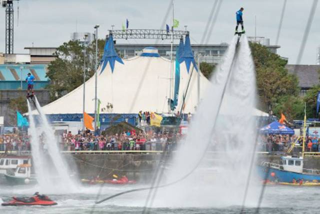 Flyboarders in action at Galway Docks during SeaFest
