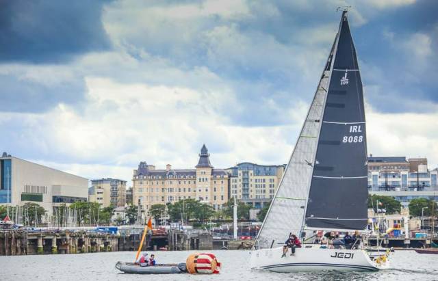 J109 Jedi (skippered by Kenny Rumball) crosses the offshore finish line of Dun Laoghaire Regatta in July. The Sailing School entry is the winner of the Viking Marine Coastal Series