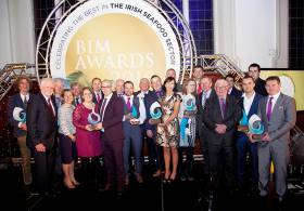 BIM National Seafood Awards 2016  – A group shot of the inaugural winners with Tara McCarthy, BIM CEO &amp; Kieran Calnan, BIM Chairman and Howley family (BIM Lifetime Achievement Award) including Blackshell Mussels, Sofrimar, Oceanpath &amp; Goatsbridge Trout Farm, Island Seafoods, Foyle Warrior Ltd, Barry Shaw (Student of the Year), Stephen Hurley, The Fish Shop, Union Hall (Independent Young Fishmonger of the Year),  Eimantas Zvirblis, Donnybrook Fair, Malahide (Supermarket Seafood Counter), Jim Connolly, Responsible Fisherman of the Year, Dungarvan Shellfish