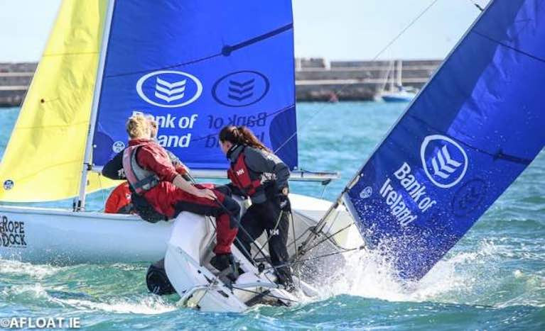 Team racing in Firefly dinghies at Dun Laoghaire Harbour