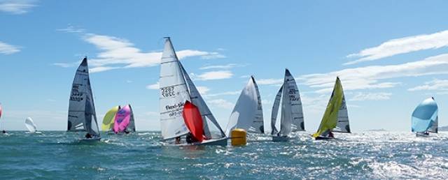 SB20s round a leeward mark on breezy day two of the national championships at Dun Laoghaire