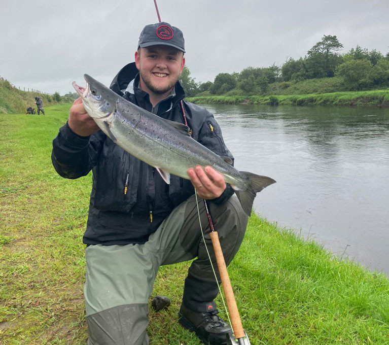David Morris with a cracking 7lbs July salmon on the Fly from Mount Falcon River Moy