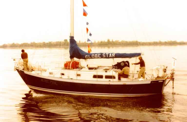 Globe Star, which the late Marvin Creamer sailed round the world without any orthodox navigational equipment between 1982 and 1985, became part of the Irish Cruising Club fleet in 1986. She is a Ted Brewer-designed steel-built Goderich 36.