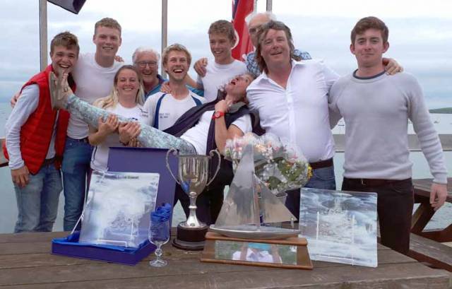 Waterford's Fools Gold crew celebrate another Welsh victory at Abersoch Keelboat Race Week