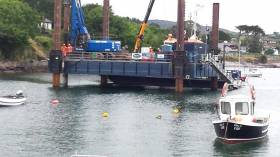 A jack up rig arrives in Schull Harbour, West Cork
