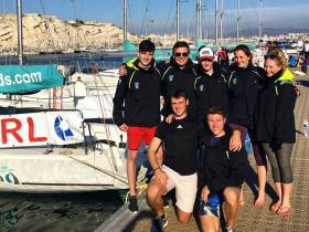 UCD Sailing Team L-R- Conor Foley, Luke Murphy, Jack Higgins, Nicole Hemeryck, Lucy McCutcheon, Patrick Cahill, Conor Kneafsey at the Student Yachting World Cup