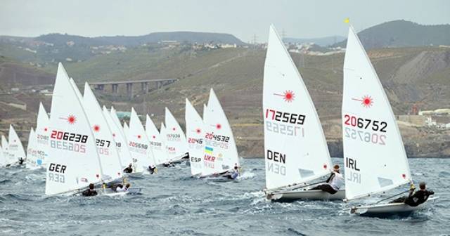 Ballyholme's James Espey (right) makes a start at the Laser European Championships 